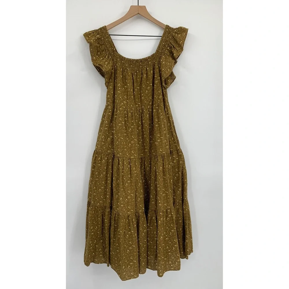 madewell brown floral dress Womens Small Flutter Sleeve Tiered Midi Fall Latte 7 Best Boob Tapes Color:Deep Lavender Womens Madewell Splitneck Minidress